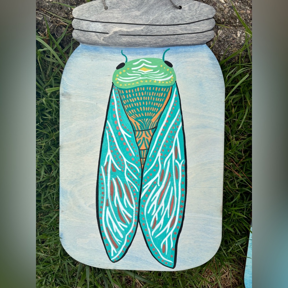 Hand-Painted Teal Cicada Wall Art